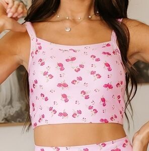 NWT Ampersand Barbie Pink & Red Floral Sporty Crop Top Sizes 3XL & Large